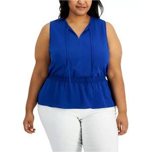 Alfani Plus Size Smocked Waist Top - Modern Blue, 1X